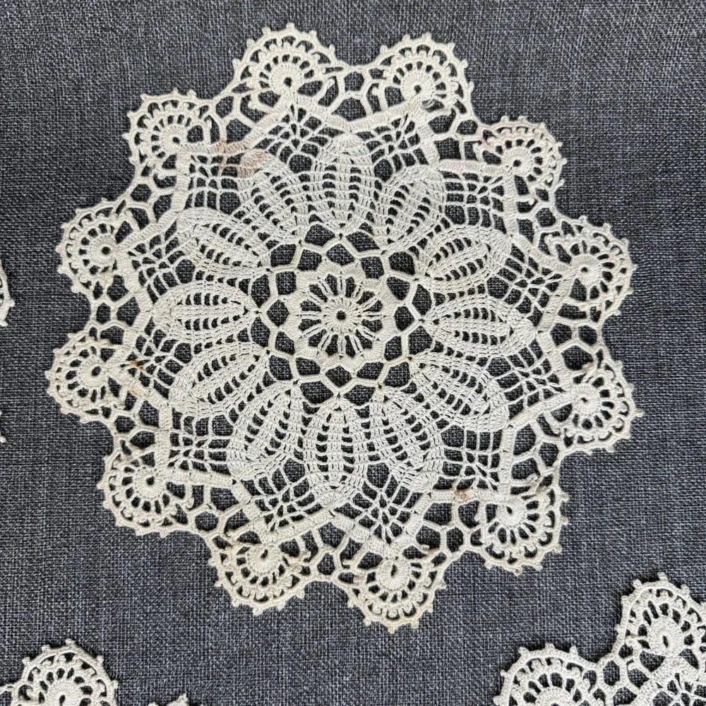 Vintage Handmade Crochet Lace Doilies Set of 7 Off White Round Floral 7in